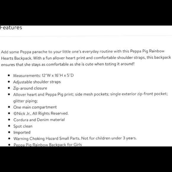 Peppa Pig Girls- Rainbow Hearts Backpack (NWT) - Picture 5 of 5